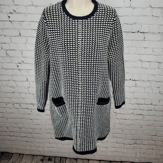 Boden Ivory & Navy Wool Alpaca Blend Knit Heavyweight Sweater Dress Size 10R
