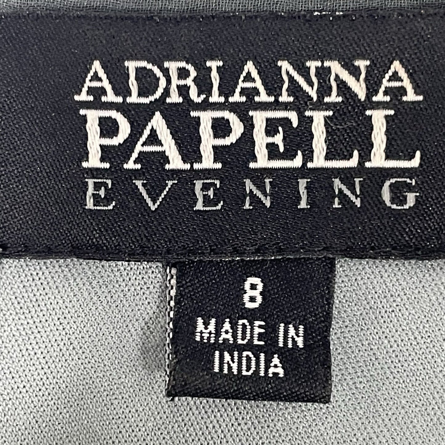 Adrianna Papell Evening Grey Silk Sequin Off Shoulder Lined Zipped Dress Size 8