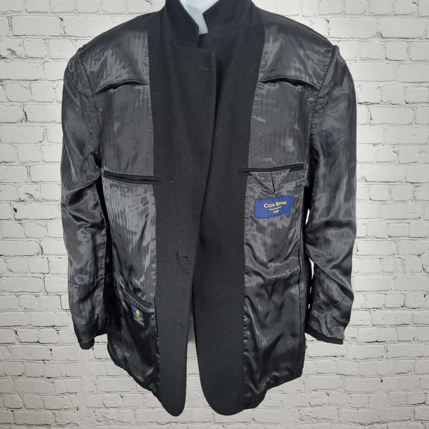 Club Room Black Wool Silk Cashmere 2 Button Vented Notch Blazer Sport Coat 42S