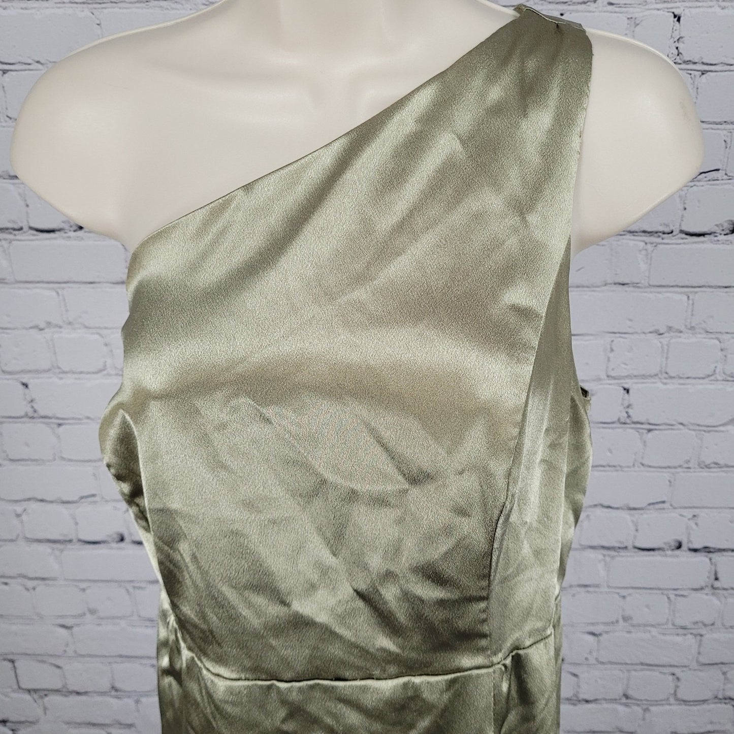 Birdy Grey Gold Satin One Shoulder Side Slit Bridesmaid Maxi Dress Gown Size XXL