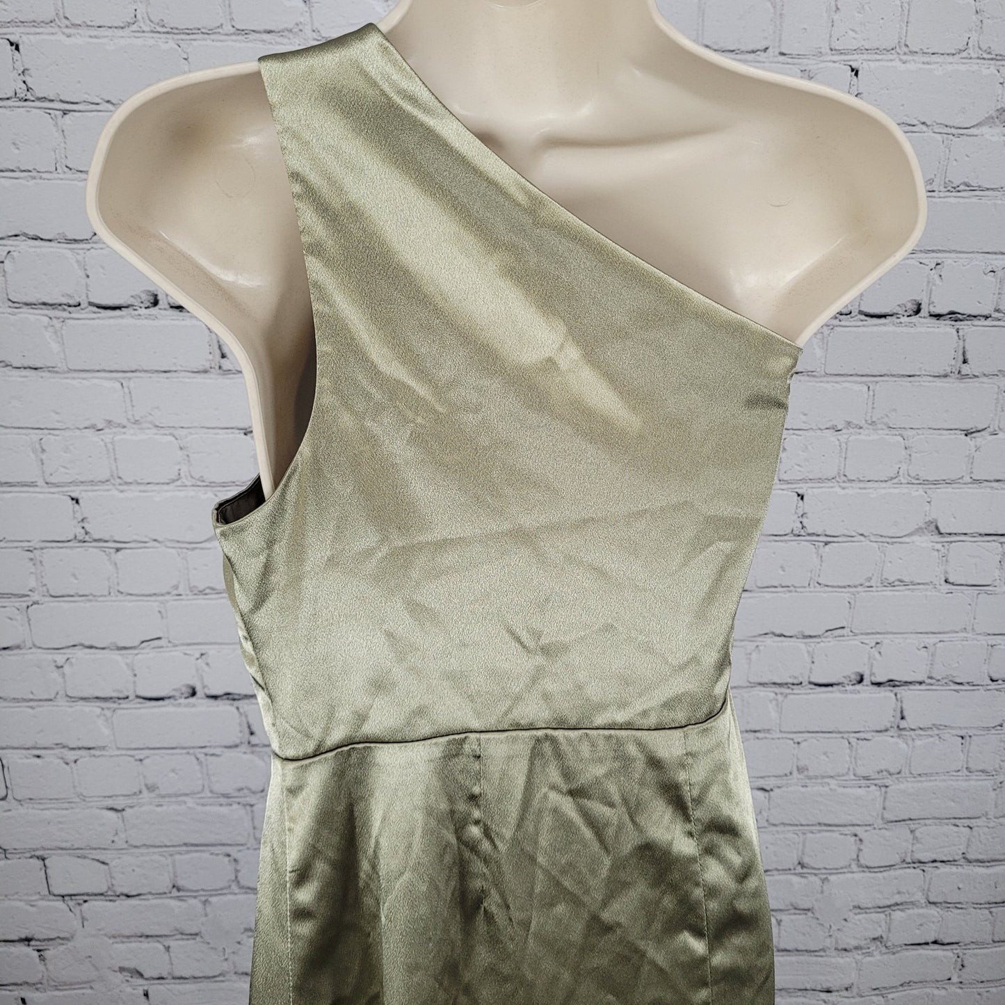 Birdy Grey Gold Satin One Shoulder Side Slit Bridesmaid Maxi Dress Gown Size XXL