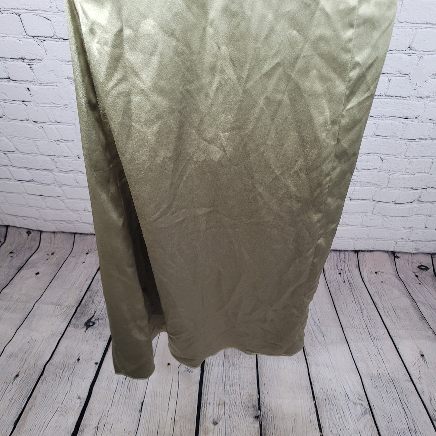 Birdy Grey Gold Satin One Shoulder Side Slit Bridesmaid Maxi Dress Gown Size XXL