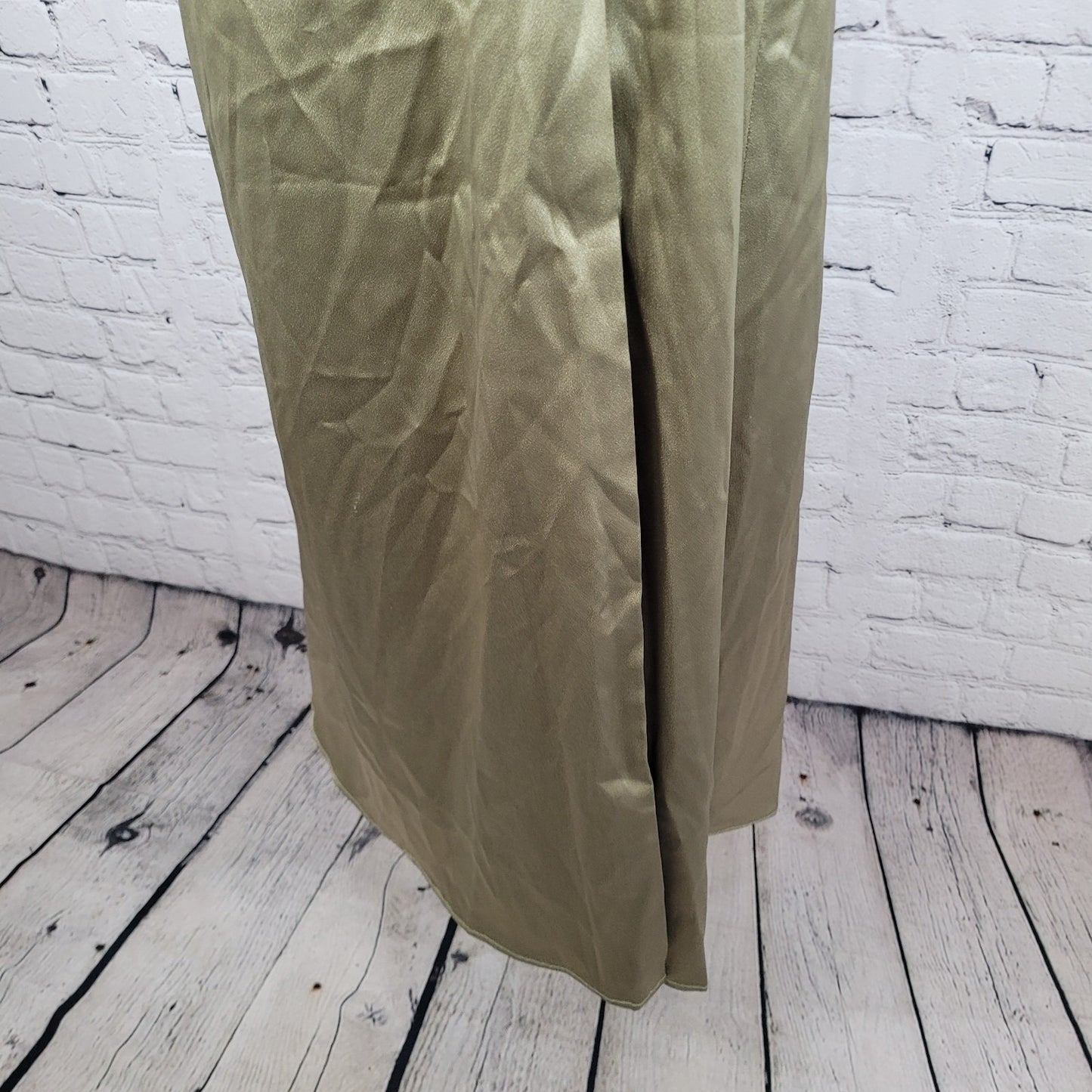 Birdy Grey Gold Satin One Shoulder Side Slit Bridesmaid Maxi Dress Gown Size XXL