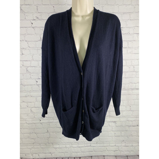 J. Crew Navy Blue Oversized Button Up V Neck Knit Sweater Cardigan Womens S *hole