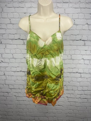 Banana Republic Green Tie Dye 100% Silk V Neck Spaghetti Strap Cami Top S