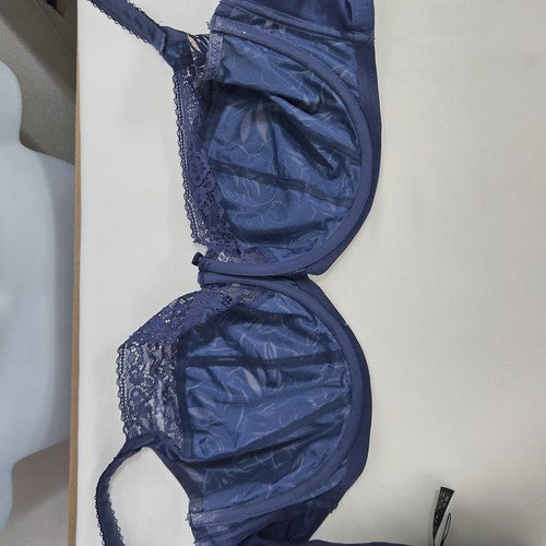 Sculptress Blue Floral Print Semi Sheer Lace Unlined Underwire Bra 40FF