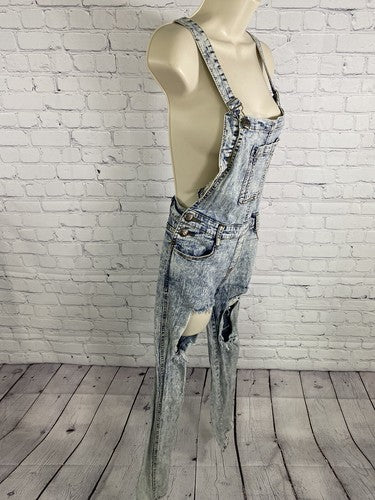 AQ American Quality Denim Distressed Coveralls Light Wash Skinny Leg Pockets 5