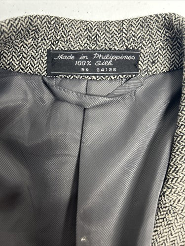 VTG Bert Pulitzer 100% Silk Black White Zig Zag Men’s 2 Button Blazer Jacket 41R