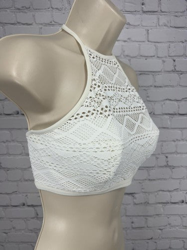 NWT Freya Swim Sundance White Crochet Lace High Neck Underwire Bikini Top 30DDD