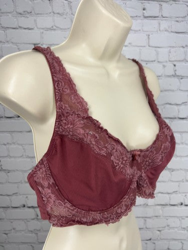 Prima Valentina Mauve Floral Lace Sheer Unlined Underwire Bra 38DD