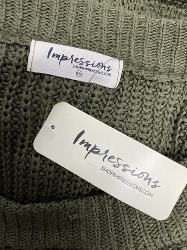 NWT NWD Impressions Green Chunky Knit Cotton Blend Pullover Sweater S/M