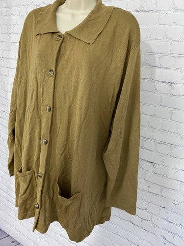 VTG Jon Lawrence LTD. Brown Button Down Sweater Cardigan Pocket Shoulder Pads XL