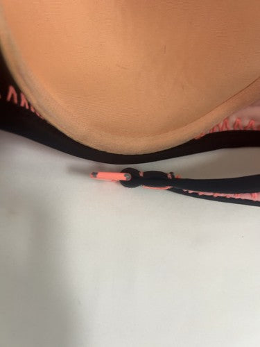 Victoria's Secret Pink Black Whipstitch Padded Strapless Bandeau Bikini Top 34D