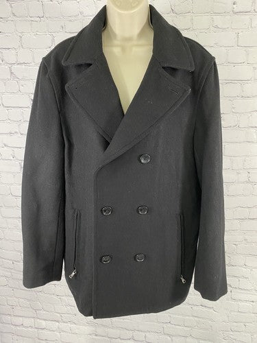 Towne by London Fog Black 6 Button Wool Blend Coat Zip Pockets Size M Medium