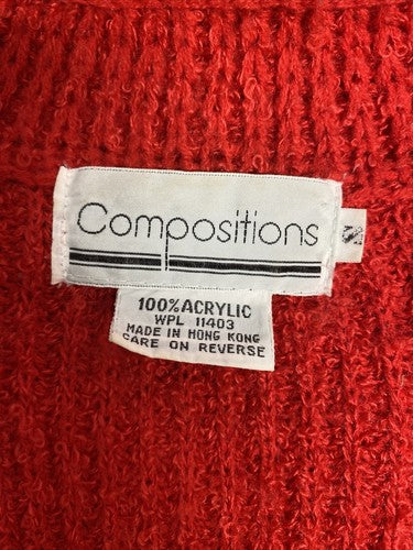 VTG Compositions Red Open Front Shoulder Padded Long Sleeve Sweater Cardigan S