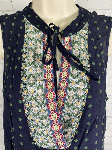 NWT Weekend Suzanne Betro Colorful Pintuck Placket Sleeveless V Neck Tunic S