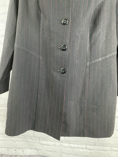 VTG Fashion Bug Black Red Striped Blazer Jacket With Red Dickie Collar 16W
