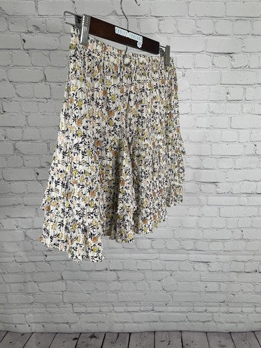 Minkpink White Colorful Floral Elastic Waist Layered Pleated Ruched Skirt M