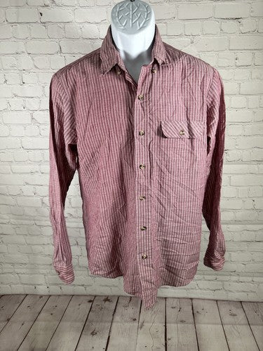 VTG Levi’s Brick Red White Striped Lightweight Long Sleeve Button Up Shirt M