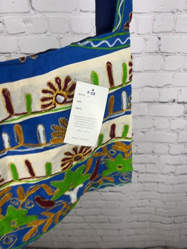 NWD India Boutique Blue Floral Mirror Embroidered Boho Crossbody Shoulder Bag