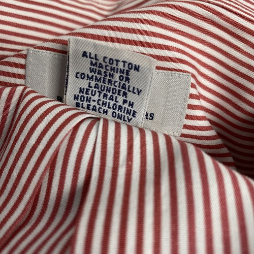 Brooks Brothers 346 Red White Striped Long Sleeve 100% Cotton Button Up Shirt L