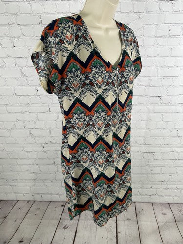 Caramela Multicolored Short Sleeve Chest Zip Pullover Shift Dress USA Women’s S