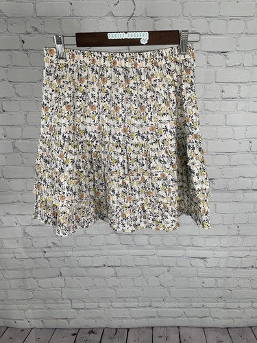 Minkpink White Colorful Floral Elastic Waist Layered Pleated Ruched Skirt M