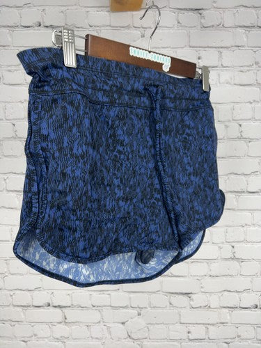 Athleta Blue Black Abstract Print Drawstring Lined Running Shorts L (32X2)