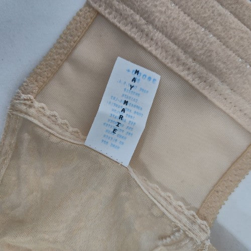 VTG May Marie Beige Floral Lace Lace-Up Front Longline Unlined Bra 30DDD+