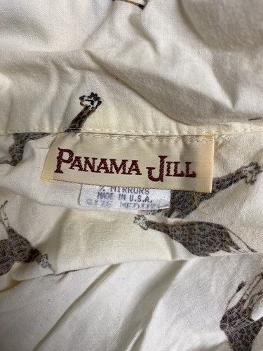 VTG Panama Jill Off White Short Sleeve Button Up Collared Giraffe Shirt Womens M