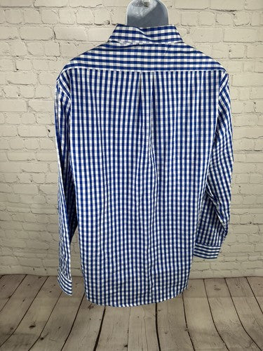 NWT Glory Star White Blue Checkered Long Sleeve Button Up Men’s Dress Shirt XL