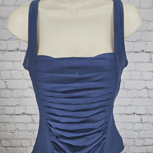 Calvin Klein Navy Blue Ruched Square Neck One Piece Swimsuit Bathing Suit 12