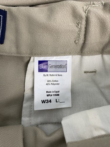 NWT Blue Generation Tan Concealed Expandable Waist Classic Chino Pants (34x36.5)