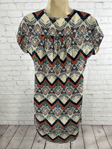 Caramela Multicolored Short Sleeve Chest Zip Pullover Shift Dress USA Women’s S