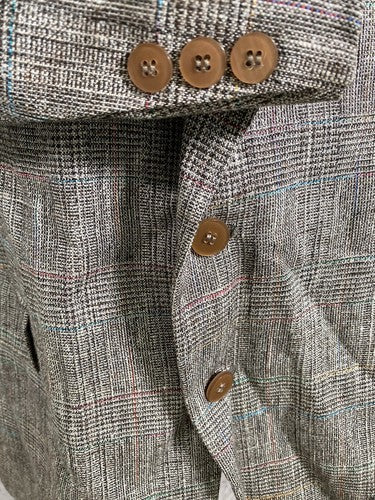 VTG Bilari Hand Tailored Brown Multicolor Fleck Overcheck Silk Jacket Blazer 42R