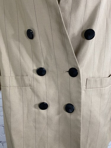 Le Suit Beige Black Vertical Striped Double Breasted Coat Jacket Blazer 12