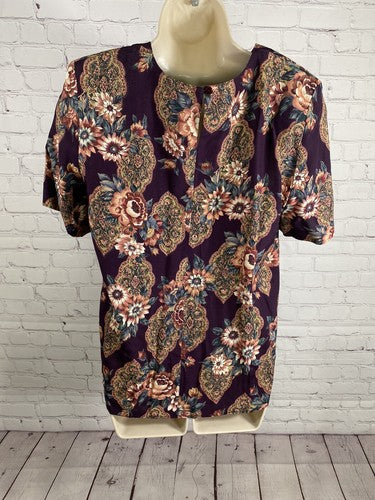 VTG Norton McNaughton Purple Floral Shoulder Pad Short Sleeve Blouse Women’s 8
