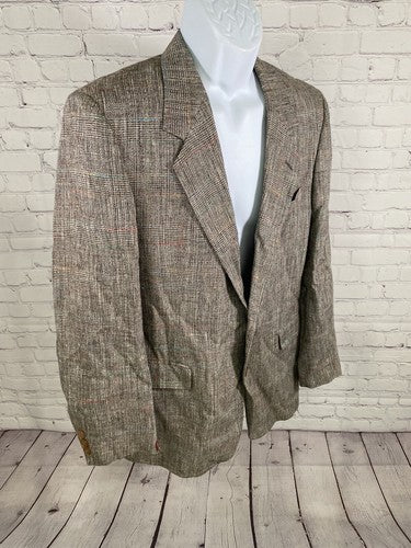 VTG Bilari Hand Tailored Brown Multicolor Fleck Overcheck Silk Jacket Blazer 42R