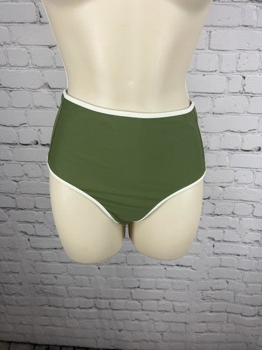 Aerie Olive Green Cream Trim Tie Front High Rise Bikini Swim Bottoms XS