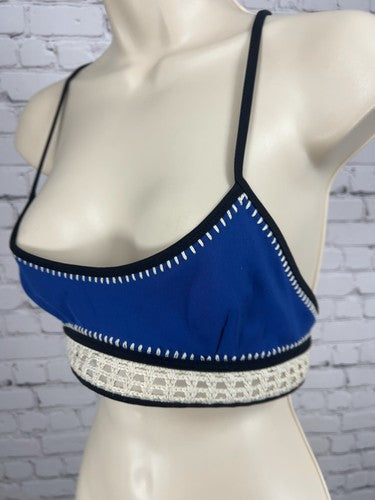 Victoria's Secret Blue Ivory Crochet Trim Racerback Bikini Swim Top S