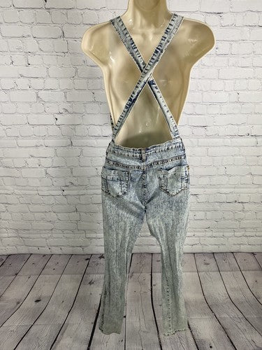 AQ American Quality Denim Distressed Coveralls Light Wash Skinny Leg Pockets 5