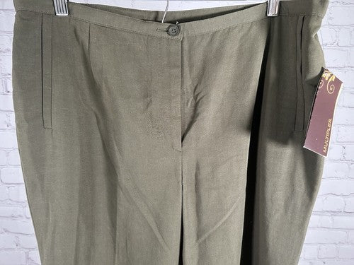 NWT Multiples Green Stretch Pleated Elastic Waist Wide Leg Pants 14 (34x31.5)