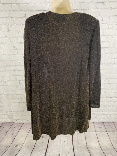 VTG S.L. Fashions Petite Black Gold Metallic Long Sleeve Open Front Cardigan 6P