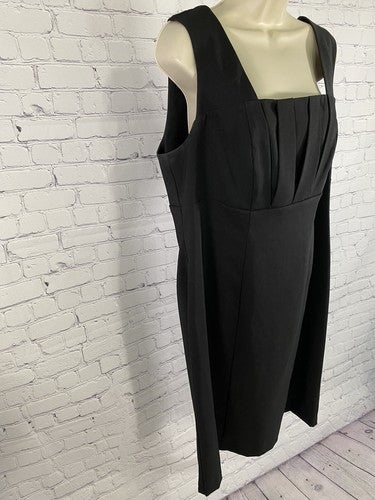 Perceptions Black Sleeveless Layered Front Square Neck Back Zip Shift Dress 14W