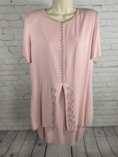 VTG Positive Attitude Layered Shoulder Pad Button Front Short Sleeve Dress 14