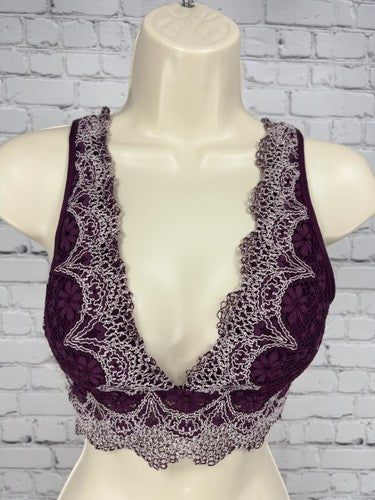 Victoria's Secret Plum Purple Floral Crochet Lace Lined V Neck Bralette S/P