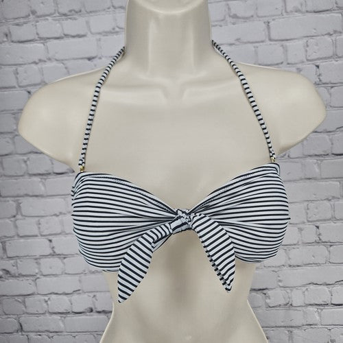 Victoria's Secret Black White Striped Knot Front Bandeau Bikini Top Size S