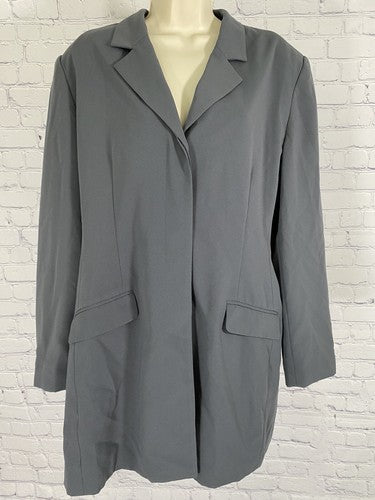 HW Collections Mossy Green Long Jacket Coat Collared Long Sleeve Size 16