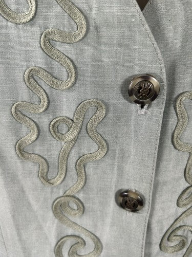 VTG Perceptions By Irene B Green Shoulder Padded Button Up Embellished Blouse 14