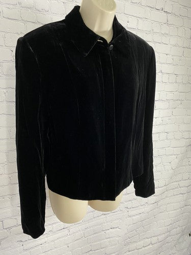 Vintage Valerie Stevens Black Silk Blend Velour Zip Up Collared Formal Jacket 8